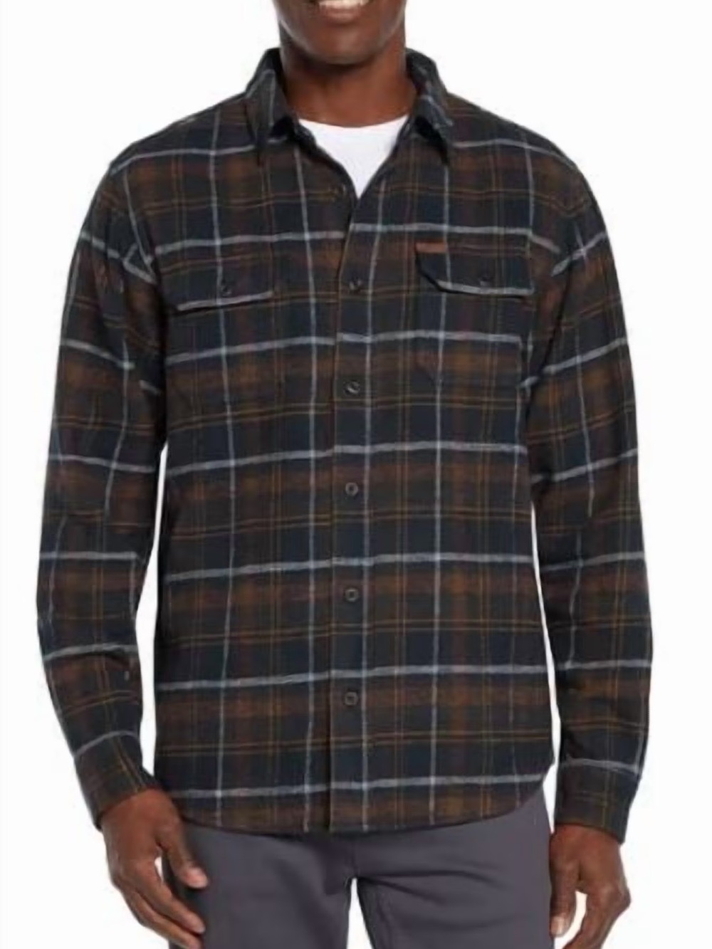 Orvis Men's Brown and Black Plaid Button-Down Shirt